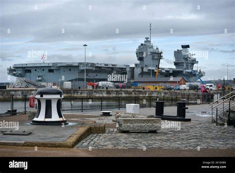 The British aircraft carrier HMS Prince of Wales docked in Portsmouth ...