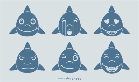 Shark Emoji Vector Set Vector Download