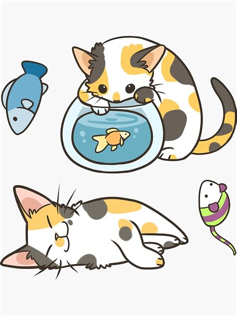 two cats and a fish are sitting next to each other