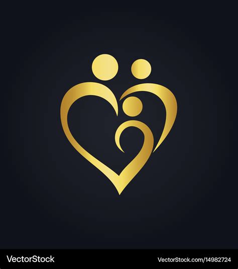 Heart love family gold logo Royalty Free Vector Image