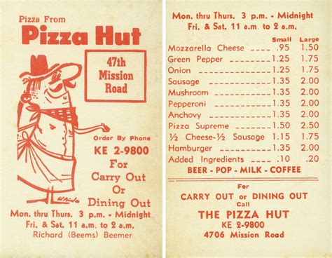 1962 Pizza Hut Prices Kansas City | It was founded in 1958 b… | Flickr