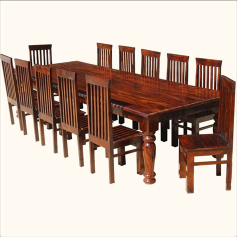 Large Solid Wood Rustic Dining Table Chair Set For 12 People ...
