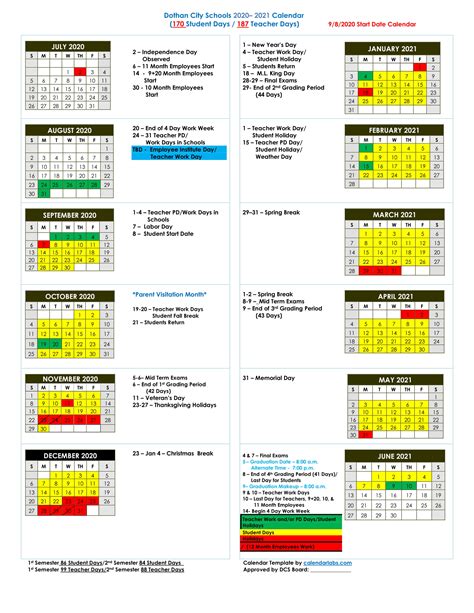 Dothan City Schools Calendar 2021 and 2022