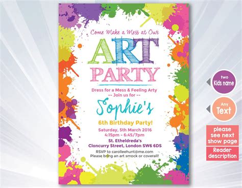 Paint splatter invitation - Paint splatter birthday party - boy girl ...