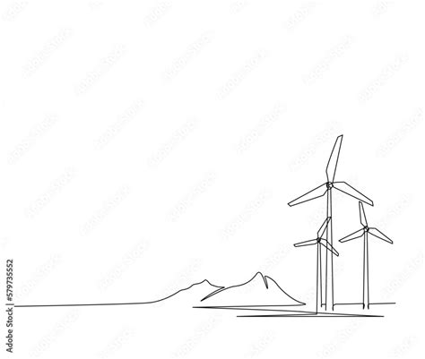 Continuous one line drawing of wind turbines eco energy. simple wind turbines outline vector ...