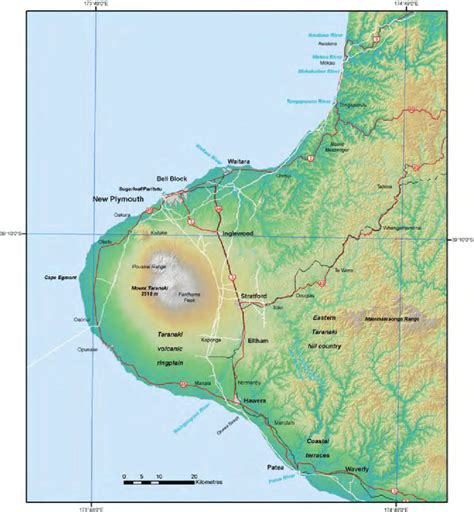 5 Map of the Taranaki region showing the town locations, state highways... | Download Scientific ...