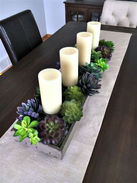 Spring Succulent Garden Idea | Kitchen table centerpiece candles, Table ...