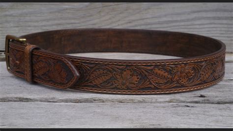 Men’s 1.75 inch Wide Hand Carved, Tooled & Saddle Stitched Floral Leather Belt