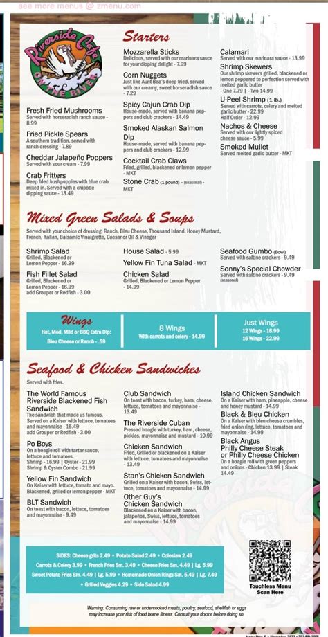 Menu at Riverside Cafe, Saint Marks, 69 Riverside Dr