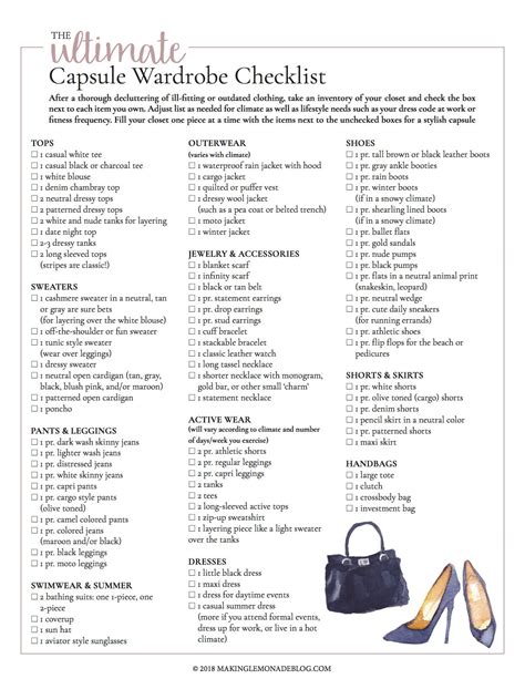 Free Printable Capsule Wardrobe Checklist - Making Lemonade | Ultimate capsule wardrobe, Capsule ...