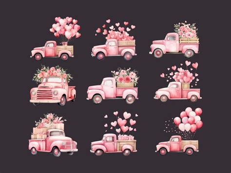 Valentine Pink Truck Clipart DIGITAL DOWNLOAD Vintage Truck - Etsy