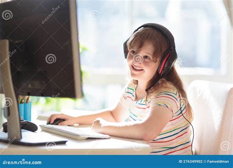 Child Doing Homework on Computer. Online Class Stock Photo - Image of ...