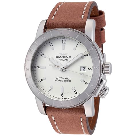 Glycine Airman Silver Dial Brown Leather Men's Watch GL0061 - Airman ...