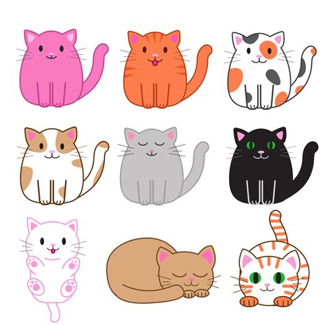 conjunto de gatos divertidos dibujos animados, ilustración vectorial ...