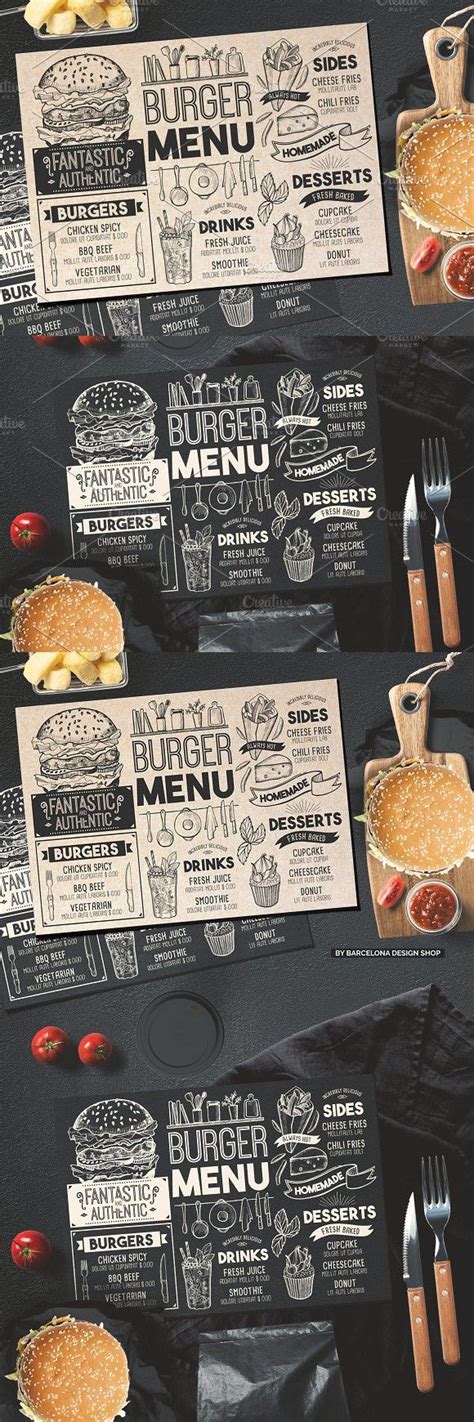 FREE! Trifold + Burger Menu Template | Burger menu, Menu template, Fast food menu