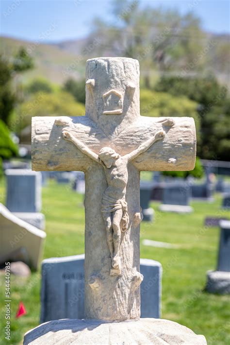 Stone Cemetery Headstone of Jesus Christ on the Cross Stock Photo ...