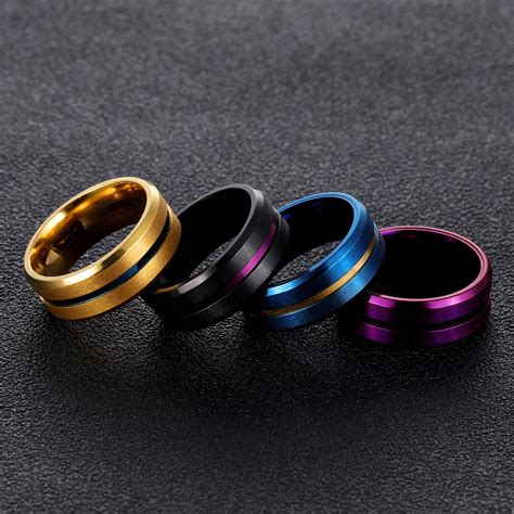 Fashion 8MM Color Titanium Steel Ring for Men