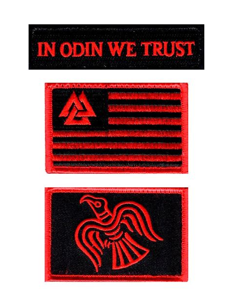 Valknut Flag Viking Odin's Raven In Odin We Trust 3pc Patch Bundle (Em – MILTACUSA