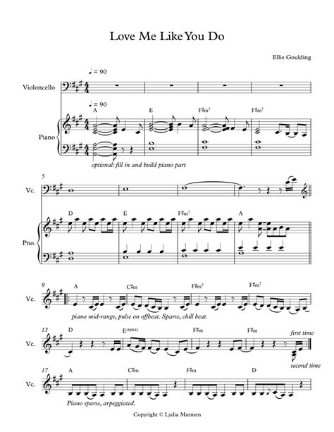 Love Me Like You Do (arr. Lydia Marmen) Sheet Music | Ellie Goulding ...