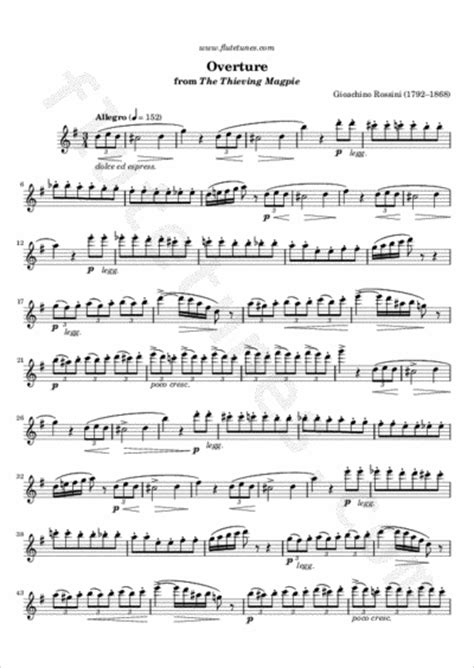 Overture from The Thieving Magpie (G. Rossini) - Free Flute Sheet Music | flutetunes.com