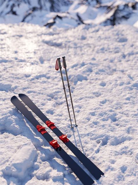 Ski Poles and Skis in the Snow 3d Render Stock Image - Image of equipment, serene: 239823289