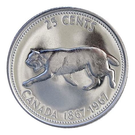 1967 (1867-) Canadian 25-Cent Bobcat Confederation Centennial Silver ...