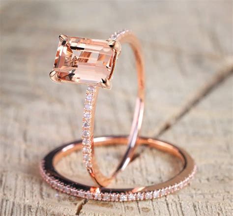 Bamos Female Square Ring Set Luxury 18KT Rose Gold Filled Ring Vintage ...