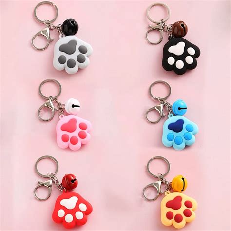 Cute Cat Claw Keychain Small Gift Key Chain Circle Pendant Bell Keychain Kawaii Meow For Kids ...