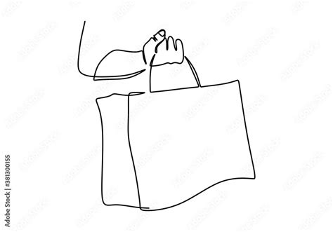 One continuous line drawing female hand holding shopping bags isolated ...