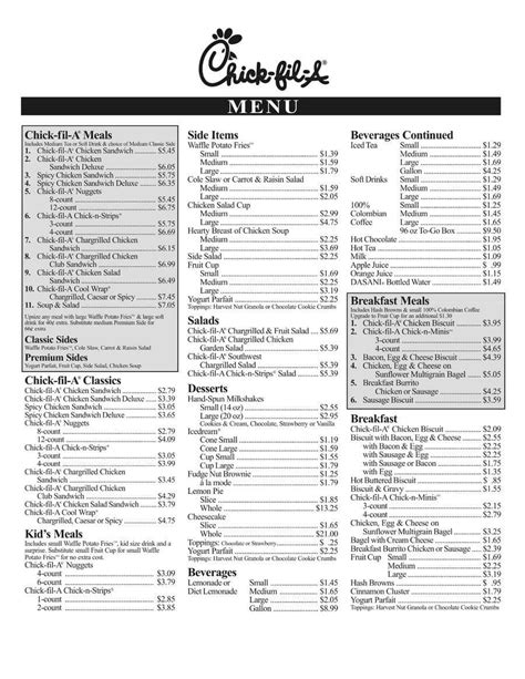 Chick-fil-A Menu, Menu for Chick-fil-A, Moore, Oklahoma City - Urbanspoon/Zomato