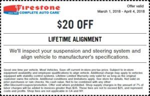 Firestone Lifetime Wheel Alignment Coupon MARCH 2018