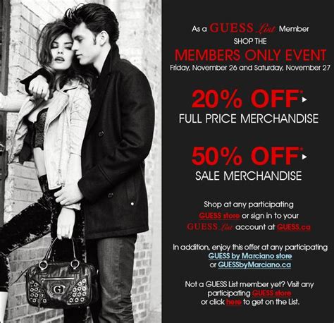 Guess Canada: Guess List Members Save 20% on Regular-Priced Merchandise, 50% on Sale Merchandise ...