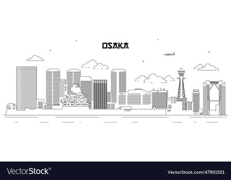 Osaka skyline line art Royalty Free Vector Image