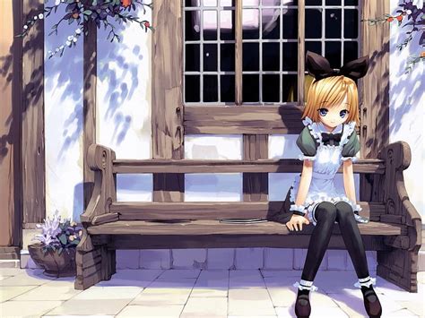 Anime girl on a bench, young, girl, anime, bench, student, HD wallpaper ...