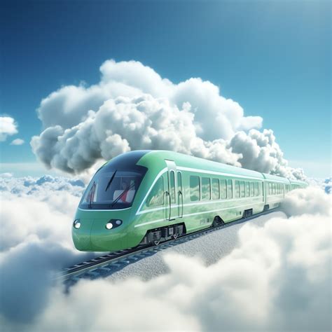 Premium AI Image | a green train on the tracks with clouds in the background