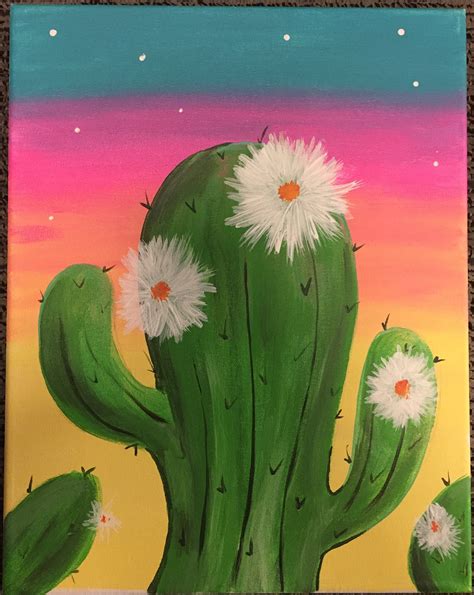 Cactus painting with sunset | Mini canvas art, Painting, Embroidered canvas art