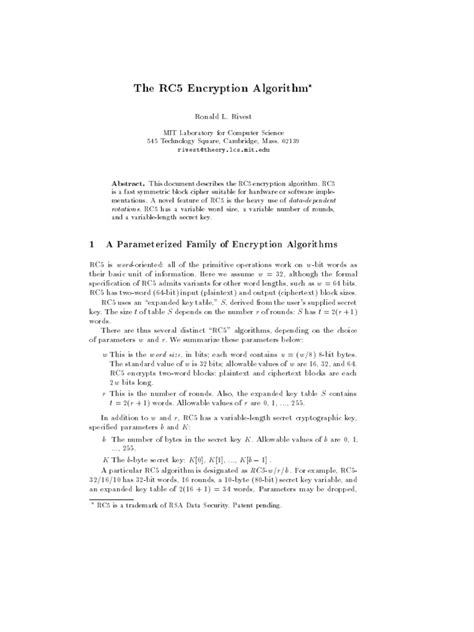 The rc5 Encryption Algorithm | PDF | Key (Cryptography) | Cryptography