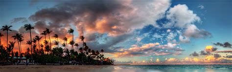 Clouds Monitor Sunset Beautiful Awesome Palms Sky Tropics - Dual Monitor Wallpaper Beach ...