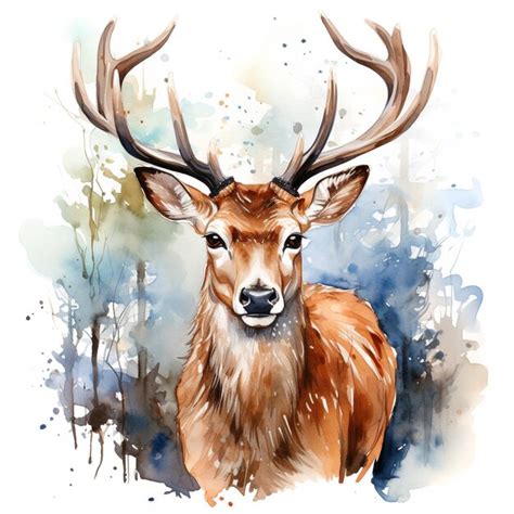 Premium Photo | Watercolor reindeer portrait