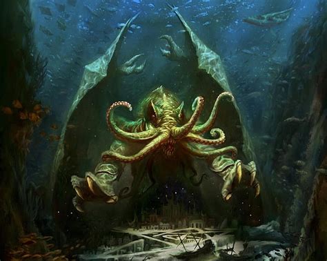 HD wallpaper: kraken illustration, Cthulhu, H. P. Lovecraft, R'lyeh, water | Wallpaper Flare