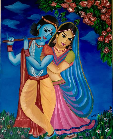 Radha Krishna Acrylic Painting Print, Realistic Painting for sale by SwathiArtWork - Foundmyself