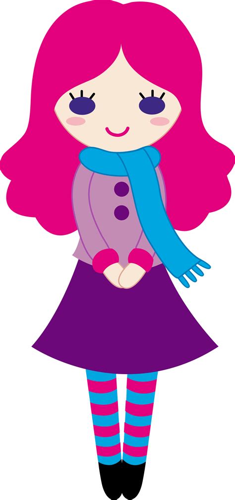 Cute Girl With Pink Hair - Free Clip Art