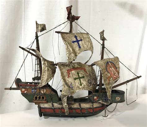 Sold at Auction: Vintage Hand Painted Santa Maria Ship Model