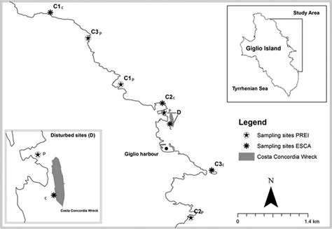 Map of the study area, Dc, C1c, C2c, C3c coralligenous sampling ...