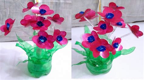 Plastic bottle art flowers Best out of Waste plastic bottles flower vase Craft