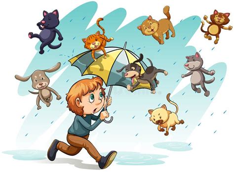 Une Pluie Avec Des Chats Et Des Chiens Illustration de Vecteur - Illustration du illustration ...