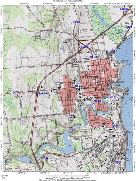 Interstate 87: The Adirondack Northway: Plattsburgh City Topographic Map