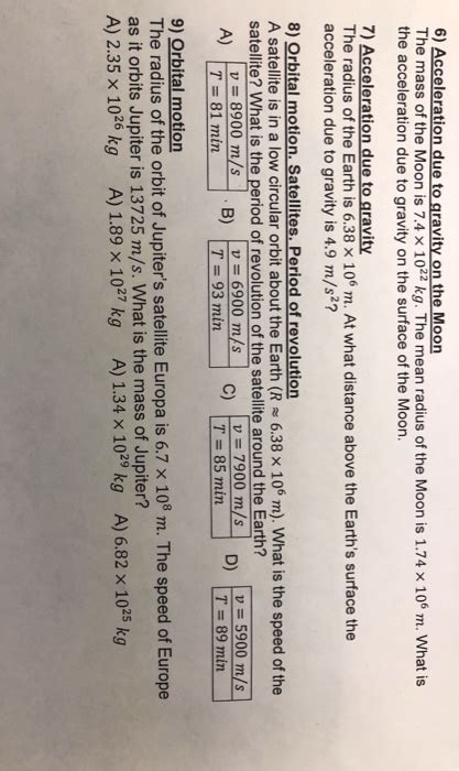 Solved 6) Acceleration due to gravity on the Moon The mass | Chegg.com