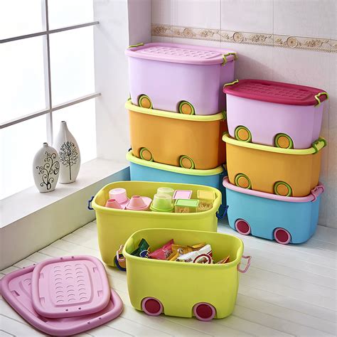 plastic storage bins Wheels Plastic Portable Function Storage Box For Collection Clothes Toys