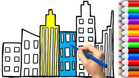 How to Draw and Color Skyscrapers Coloring Pages for Kids | Coloring pages for kids, Drawing for ...